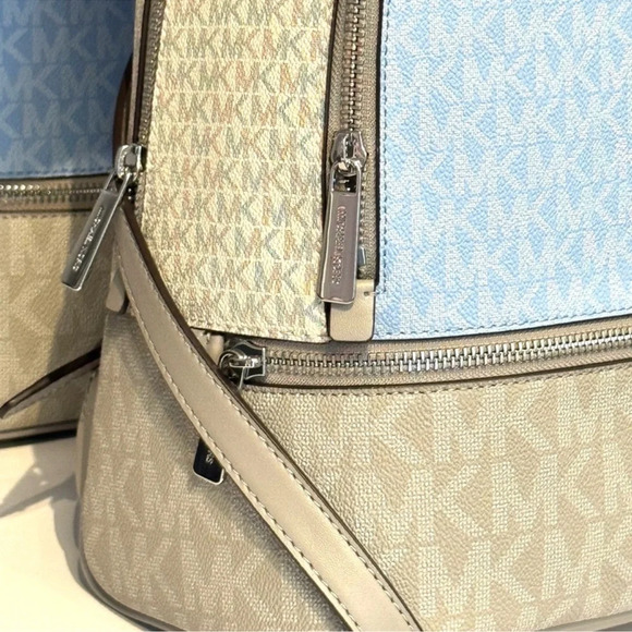 Michael Kors Rhea Medium Color-Block Signature Logo Backpack Light Sky Multi